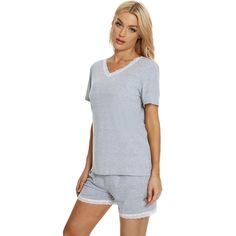 This loungewear pajamas stes for women is constructed of solid color, v-neck, pants with elastic waist and pockets, make it convenient to take on/off, keep you pretty and comfortable all day. Featuring stretchy fabric design, soft and comfortable make you feel cozy all night, enjoy a comfortable sleep and sweet dream.No matter the cozy bedtime, casual home relax, laze afternoon, comfy bath, the soft and lightweight women's sleepwear could company with you all the time.This chic lounge sets is pe Cotton V-neck Sleepwear For Pajama Party, Cotton V-neck Sleepover Set, Cotton V-neck Sleepwear For Loungewear, Casual V-neck Pajama Party Set, Casual V-neck Sets For Pajama Party, Cotton V-neck Lounging Sets, Cotton V-neck Sleepwear For Relaxation, Cotton Lounging Sets With V-neck, Cotton Lounging V-neck Sets