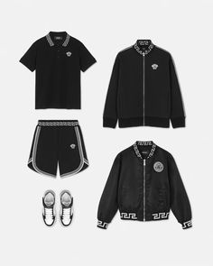 Greca Kids Bomber Jacket Black | VERSACE US Versace Bathrobe, Man Child, Matches Fashion, Product Label, Welt Pocket, Versace, Bomber Jacket, Couture, Shower