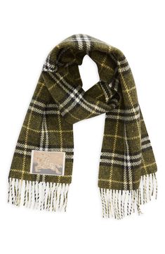 Bundle up in the luxe warmth of this cashmere and wool scarf covered in a timeless check pattern and capped with classic fringe. 68" x 12"; 3 3/4" fringe 61% cashmere, 39% wool Dry clean Made in the UK Hair Care Gifts, Burberry Scarf, White Scarves, Checked Scarf, Scarf Poncho, Scarf Men, Fabric Gift Bags, Inspiration For Kids, Cashmere Wool