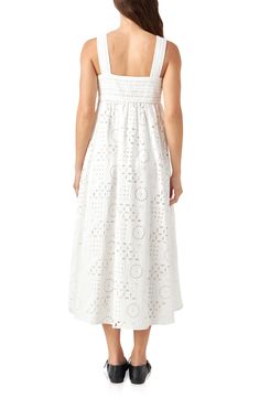 This all-cotton dress features delicate broderie anglaise for a sunshine-ready look while side pockets provide storage for your essentials. Square neck Sleeveless Side-seam pockets Cotton lining 100% cotton Hand wash, dry flat Imported Summer Beach Midi Dress With Eyelet Details, Summer Beach Eyelet Midi Dress, Beach Midi Eyelet Dress, Beach Eyelet Midi Dress, Casual Broderie Anglaise Midi Dress For Vacation, White Eyelet Midi Dress For Summer, White Casual Broderie Anglaise Midi Dress, Casual White Broderie Anglaise Midi Dress, Beach Broderie Anglaise Midi Dress For Summer