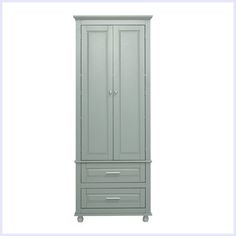 a tall gray cabinet with two drawers