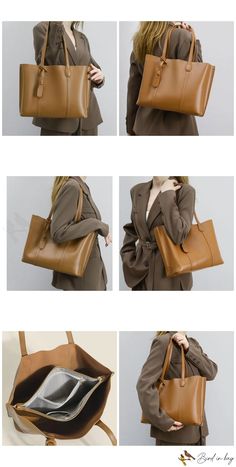 BirdinBag – Stylish Minimalist Tote Bag – Spacious and Trendy with Pendant – Bird in Bag Versatile Solid Color Box Bag For Office, Trendy Rectangular Shoulder Bag For Work, Versatile Brown Square Bag, Versatile Beige Office Bag, Minimalist Bag With Detachable Double Handle, Versatile Solid Tote Shoulder Bag, Versatile Solid Color Tote Shoulder Bag, Solid Color Square Bags For Daily Use, Everyday Large Capacity Solid Satchel