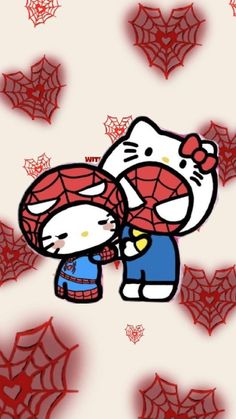 hello kitty and spider man are hugging