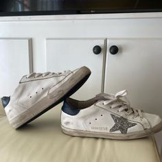 Size 36. Pink Navy And Glitter Star. Lightly Worn Price Negotiable Send Offers! Shoes Golden Goose, Goose Sneakers, Goose Shoes, Golden Goose Sneakers, Golden Goose Shoes, Glitter Stars, Golden Goose, Pink Blue, Glitter