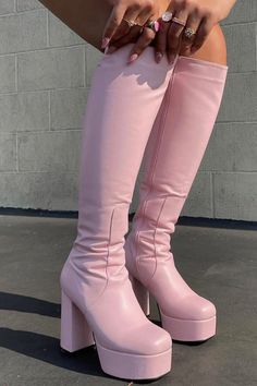 Pink Knee High Boots, Knee High Boots Chunky, Pink Platform Boots, Block Heel Knee High Boots, Heel Knee High Boots, Dr Shoes, Punk Boots, Thigh Boots, Gogo Boots