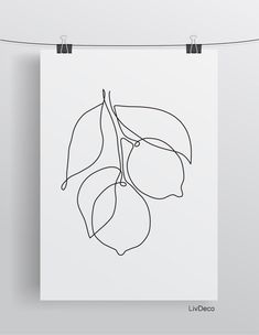 a line drawing of two leaves hanging on a clothes line