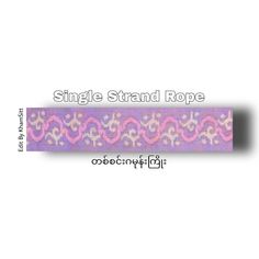 a purple and pink ribbon with an ornate design on the end, in front of a white background