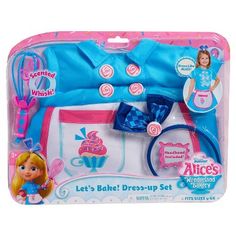 a toy set for girls with blue and pink outfits, including a dress - up outfit