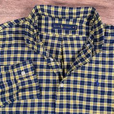 Polo Ralph Lauren Men's Medium Ls Blue Yellow Plaid Button Down Shirt Nwt New With Tags! Casual Plaid Button-up Dress Shirt, Blue Collared Flannel Shirt With Button Closure, Blue Flannel Shirt With Buttons For Work, Blue Buttoned Flannel Shirt For Work, Blue Button-up Flannel Shirt, Blue Button-up Flannel Shirt With Snap Buttons, Classic Blue Collared Flannel Shirt, Blue Collared Flannel Shirt, Classic Blue Flannel Shirt With Buttons