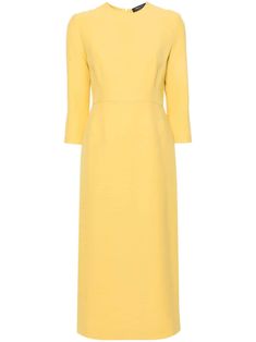 Shop Fabiana Filippi dart-detail dress Classic Long Sleeve Dress With Structured Boning, Long Sleeve Dress With Side Slits For Work, Elegant Yellow Long Sleeve Dress, Elegant Long Sleeve Yellow Dress, Elegant Yellow Dress For Work, Yellow Sheath Midi Dress For Work, Elegant Yellow Sheath Midi Dress, Daytime Fashion, Royal Outfit