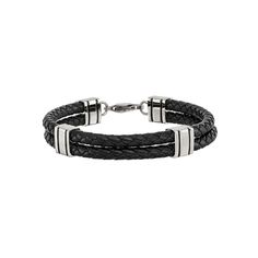 Made with two strands of braided black leather and stainless steel accents, this men's bracelet is a stylish accent to your look. Made with two strands of braided black leather and stainless steel accents, this men's bracelet is a stylish accent to your look.Click on this JEWELRY & WATCHES GUIDE to learn about fit, styles, materials and more! Length: 9 in. Metal: stainless steel Finish: polished Packaging: boxed Please note, due to the high value of this item, a signature may be required upon de Modern Black Braided Bracelets With Stainless Steel Clasp, Modern Black Braided Bracelet With Leather Strap, Everyday Black Braided Bracelet With Leather Strap, Everyday Black Leather Braided Bracelet, Black Leather Braided Bracelet With Stainless Steel Clasp, Modern Black Braided Bracelets For Everyday, Modern Black Braided Bracelets, Modern Black Braided Bracelet For Everyday, Classic Black Braided Bracelet