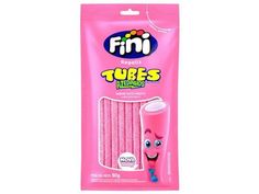 pink tube shaped toothpaste with eyes and mouth on it's side in a packaging