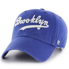 the brooklyn baseball hat is blue and white