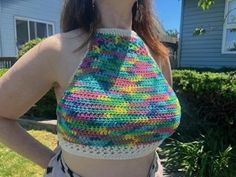 Handmade halter top.  This lovely lady wore this top to a pride parade.  It is made with 100% cotton.  Can be warn like a bathing suit top.  Forms to the body when wet.  You choose the colors or you can another like this that is already made New Rochelle, Pride Parade, Bathing Suit Top, Cropped Tube Top, Crochet Crop Top, Tube Top, Halter Top, Bathing Suit, Womens Clothing Tops