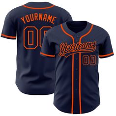 Custom Navy Navy-Orange Authentic Baseball Jersey Blue Football, Custom Baseball Shirt, Blue Jersey, Jersey Collection, Custom Basketball, Custom Baseball Jersey, Jersey Outfit, Blue Orange White, Alpha Kappa Alpha