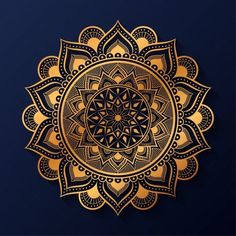 a golden flower on a dark blue background