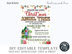 christmas angel tree party flyer template with an image of the front and back of it