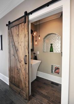 an open sliding door in a bathroom