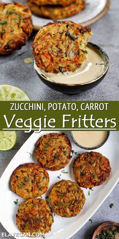 zucchini potato carrot veggie fritters on a plate