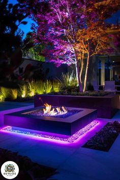 Dramatic LED-lit fire pit for spectacular evenings. Adds a futuristic touch to outdoor gatherings. Click to explore more unique outdoor fireplace ideas! Electric Fire Pit Outdoor, Unique Fireplace Ideas, Fireplace Outside, Fire Pit Modern, Electric Fire Pit, Outdoor Fireplace Ideas, Tabletop Fire Pit, Water Fountain Design, Outside Fireplace