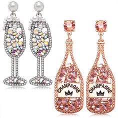 PRICES MAY VARY. ღ Dainty Champagne Earrings -- Bring a pop of playfulness into everyday outfits by framing your face with these dangling celebration earrings set in the shape of champagne bottles and wine glass, which decorated with sparkling rhinestones and elegant pearls, stylish and undeniable chic. Perfect for everyday wear, dressy attire or a night out on the town ღ Rhinestone Champagne Bottle Earring -- Cheers! To all members of the wine appreciation club, these Champagne glass drop earri Champagne Earrings, Dressy Attire, Bottle Earrings, Glass Drop Earrings, Bride Earrings, Pretty Party, Bride Accessories, Champagne Bottles, Party Earrings