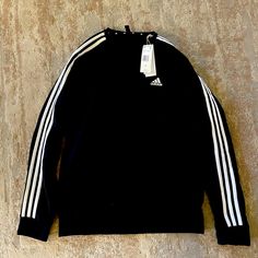 Mens Adidas Sweater Size Med (Brand New) With Tags Winter Long Sleeve Sweatshirt With Three Stripes, Winter Long Sleeve Three Stripes Sweatshirt, Adidas Black Sweatshirt With Three Stripes, Adidas Crew Neck Winter Outerwear, Adidas Winter Outerwear Crew Neck, Adidas Sporty Crew Neck Outerwear, Black Three Stripes Sweatshirt For Fall, Black Adidas Three Stripes Sweatshirt For Winter, Black Adidas-style Winter Sweatshirt