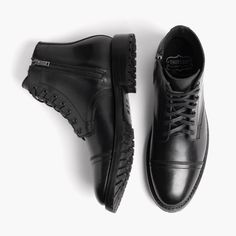 Comfortable Men's Lace-Up Boot With Lug Soles and Side Zipper in Black Full-Grain Leather. Handcrafted with the Highest Quality Materials and Goodyear Welt Construction for Longevity. Order Now for Free Shipping & Returns! Mens Lace Up Boots, Mens Boots Fashion, Goodyear Welt, Lug Sole, Leather Gloves, Lace Boots