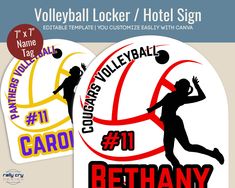 volleyball stickers with the name and number on them