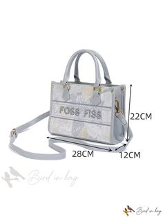 Bird in Bag - Casual French Embroidered Design Capacity Commute Tote Bag, Casual Handbag and Fashionable Crossbody Bag for Women, Perfect for Office, Casual Handbag, Bird In Bag, Square Bag, Bag For Women, Embroidered Design, Casual Bags, Baby Blue, Fashion Bags, Crossbody Bag