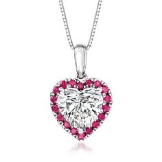 Ross-Simons - 1.00ct Lab Grown Diamond Heart Pendant Necklace, .20ct t. w. Rubies. 18". An RS exclusive. Treat yourself to a unique blend of lab-grown diamonds and mined precious gemstones at an incredible value. Our lovely pendant necklace features a dazzling 1.00 carat heart-shaped lab-grown diamond framed by fiery .20 ct. t. w. round rubies. Finely crafted in polished 14kt white gold and suspended from a sleek box chain. Lab-grown diamonds are identical to mined diamonds according to their op Diamond Heart Pendant Necklace, Pure Design, Diamond Birthstone, Diamond Jewelry Necklace, Heart Pendant Diamond, Precious Gemstones, Box Chain, Diamond Heart, Heart Pendant Necklace