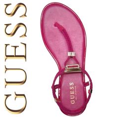 Nwt Guess Coins Stretch T-Strap Sandals. Size 8. Purple Dragonfruit (Pink). Elastic Rope Holds Your Foot In Place In These Cushioned T-Strap Sandals Defined By Rhinestones And A Logo Plaque. Pink Sandals With Ankle Strap And Branded Insole, Pink Ankle Strap Jelly Sandals For Vacation, Pink Round Toe T-strap Sandals For Summer, Pink T-strap Sandals With Round Toe For Summer, Beach T-strap Sandals With Tang Buckle, Guess Sandals Flats, Guess Slides, Pink Round Toe T-strap Sandals For Beach, Casual Pink T-strap Sandals