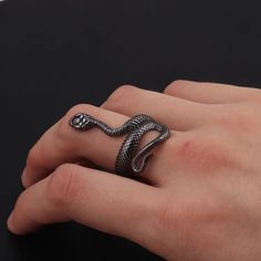 Rhinestone Adjustable Snake Ring - Mystical Rose Gems Dollar Logo, Dark Dragon, Snake Dragon, Friends Women, Biker Love, Ring Man, Men Rings, Heavy Work, Dragon Ring