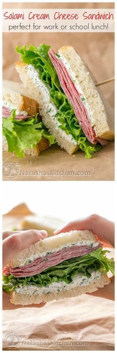 a sandwich with meat, cheese and lettuce is shown in two different pictures