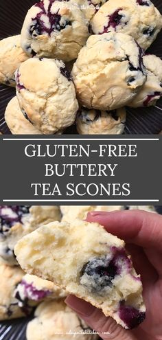 gluten - free buttery tea scones with blueberries on top and bottom