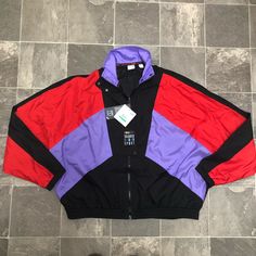 Women’s Puma Og Retro Color Block Windbreaker Jacket, Size Large, Brand New With Tags, Awesome Design, Offers Welcome. Black Sportswear Outerwear With Color Block, Black Color Block Sportswear Outerwear, Black Color Block Windbreaker For Winter, Sporty Purple Track Jacket For Streetwear, Black Winter Windbreaker With Color Block, Casual Purple Track Jacket For Outdoor, Retro Black Color Block Outerwear, Sporty Purple Windbreaker For Fall, 90s Style Purple Sports Outerwear