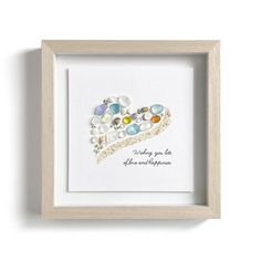 a white framed artwork with flowers and pearls on it that says, i'm thinking you are going to the next happy birthday