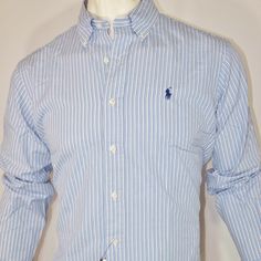 Ralph Lauren Men's Long Sleeve Shirt New With Tags, 100% Authentic Soft Lightweight 100% Cotton Long Sleeve Shirt Button Down, Signature Pony In Navy Blue Stitching Button Down Point Collar, Applied Buttoned Placket Split Back Yoke Box Pleat Ensures A Comfortable Fit Insures A Greater Range Of Motion Msrp $89.50 Ralph Lauren Casual Shirt For Business Casual, Ralph Lauren Long Sleeve Business Tops, Ralph Lauren Blue Relaxed Fit Shirt, Blue Relaxed Fit Ralph Lauren Shirt, White Long Sleeve Ralph Lauren Shirt, Casual Blue Ralph Lauren Shirt, Light Blue Casual Business Shirt, Casual Light Blue Business Shirt, Casual Striped Tops For Business