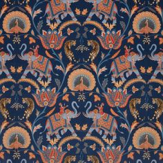 an image of a blue and orange wallpaper with animals in the middle of it