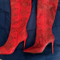 Red Boots Are Always In And These Sexy Red Snake Print Boots Are Brand New (Never Been Used) In Box. Size 7, Red Snake Print, Inc Woman Boots. Red Synthetic Boots, Red Fitted Synthetic Boots, Fitted Red Synthetic Boots, Red Heels For Winter Night Out, Red Heels For Night Out In Winter, Red Heels For Night Out In Fall, Red High Heel Synthetic Boots, Red Knee-high Boots For Night Out, Red High Heel Party Boots