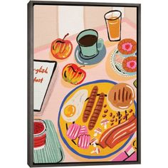 a painting of food and drinks on a table