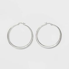 Silver Plated Graduated Hoop Earrings 50mm - A New Day Silver, Women's Cute Silver Hoop Earrings, Beach Jewelry Diy, Simple Silver Earrings, Medium Hoop Earrings, Silver Necklace Set, Jewelry Quotes, Mini Hoop Earrings, Hoop Earring Sets, Heart Drop Earrings