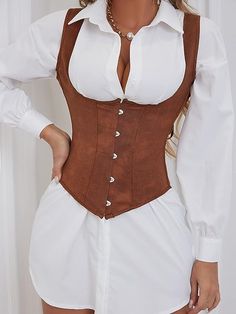 Shapewear Corset, Corset Top Outfit, Brown Corset, Fashion Corset, Corset Blouse, Shapewear Tops, Elegante Casual