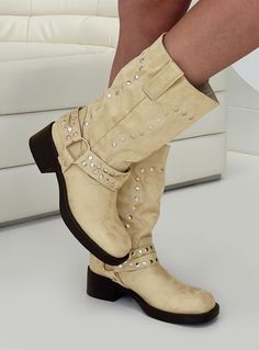 Western boots Faux suede boots, silver-toned hardware, rounded toe  Heel height: 4.5cm / 1.7in Boots Beige, Faux Suede Boots, Pink Formal Dresses, Boots Suede, Corsets And Bustiers, Long Sleeve Tops Casual, Outerwear Outfit, Strapless Tops, Boot Brands