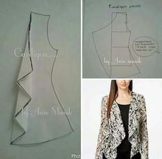 three pictures of different types of clothing and the same type of sewing pattern on them