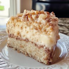 a piece of cake sitting on top of a white plate