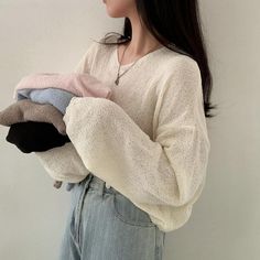 Solid Color V-Neck Oversized Knitted Tee Knitted Tee, Lazy Style, 2 Piece Skirt Set, Winter Pullover, Long Midi Dress, Oversize Knit, Vintage Casual, Beige Sweater, Knit Tees