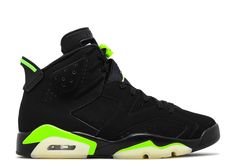 The Air Jordan 6 Retro ‘Electric Green’ is defined by a two-tone color scheme that recalls an Oregon PE colorway first seen online in 2018. The classic hoops style features a black nubuck upper with pops of neon green on the tongue and pull tab. An embroidered Jumpman logo appears on the sneaker’s back heel. A polyurethane sole provides lightweight cushioning, fitted with a visible Air sole unit and additional green hits. Zapatillas Nike Air Force, Adidas Human Race, Nike Air Tailwind, Green Jordans, Jordan Retro 6, Air Jordan 6 Retro, New Nike Air Force, Nike Air Jordan 6, Jordan 6 Retro