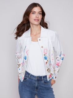 Looking for a spring / summer staple piece? Look no more! This beauty is an amazing piece that can elevate any pair of jeans or shorts in an instant. Not to mention the gorgeous floral detail. She fits like your favorite jean jacket in a super soft linen that you'll never want to take off. 100% linen | wash gentle cold | tumble low or hang dry Denim Editorial, Linen Jackets, Short Denim, Floral Jacket, Linen Jacket, Maxi Robes, Jacket For Women, Printed Linen, Linen Dresses