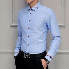 Feel awesome wearing this Long-Sleeve Slim Fit Casual Office Shirt. Designed to make you feel comfortable and fresh. This stylish shirt takes office fashion to the next level. Feel it, be it, wear it today. Long Sleeve Dress Shirt Men, Sky Blue Shirt, Casual White Shirt, Shirt Dress Pattern, Office Shirt, Skirt And Sneakers, Slim Fit Casual Shirts, The Office Shirts, Men Shirt Style