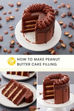 how to make a peanut butter cake filling with chocolate frosting on the top and bottom